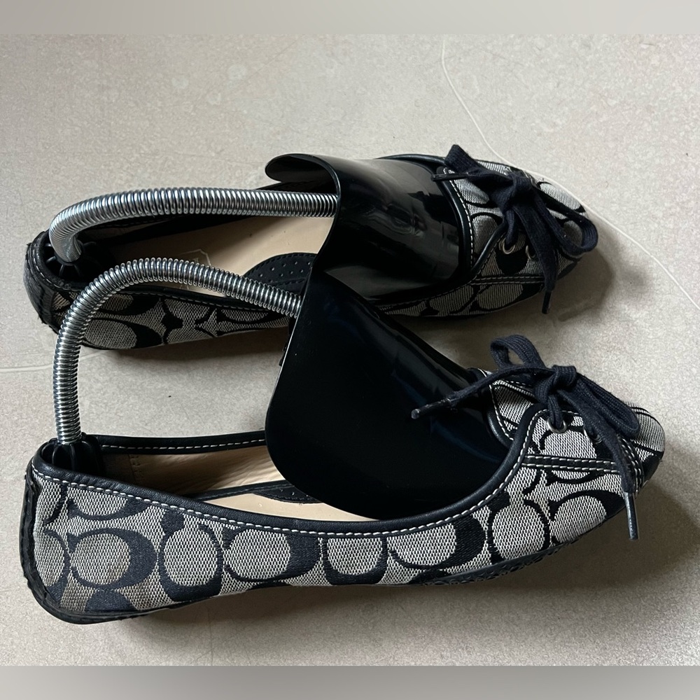 Coach Jayne CC Ballet Flats Loafers Shoes Womens Size 8 Black Gray Canvas